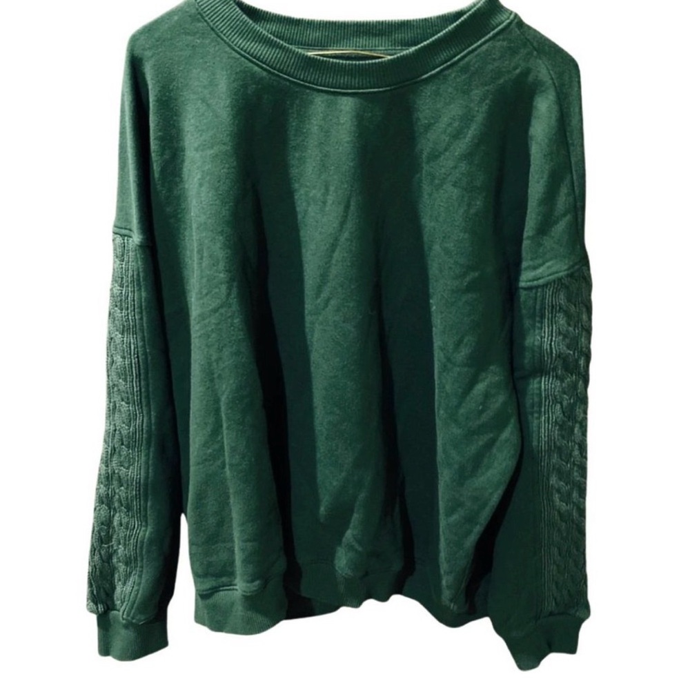 Aerie Everyday Cozy Green Sweatshirt and Sweatpants with Cable Knit Sleeves - Picture 4 of 7